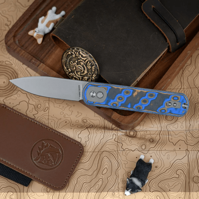 Vosteed Corgi 14C28N Stonewash,Blue Ocean Micarta - KNIFESTOCK