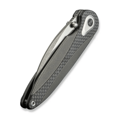 Zenthra Gray Titanium Handle With Twill Carbon Fiber InlayGray Stonewashed Bohler M390 - KNIFESTOCK