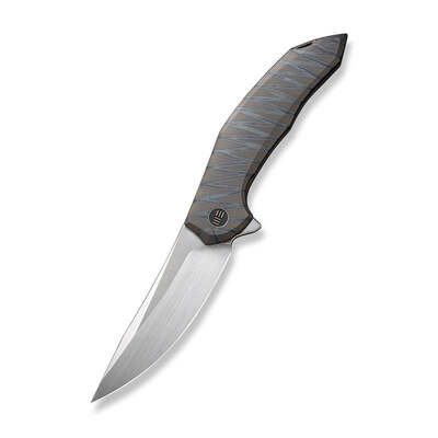 WE Merata Tiger Stripe Pattern Flamed Titanium Handle Hand Rubbed Satin CPM 20CV Blade WE22008A-3 - KNIFESTOCK