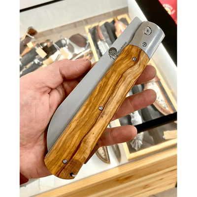 Dellinger Folding Santoku Knife 140 mm Dellinger Olive Guillotine AUS-10 Sanmai - KNIFESTOCK