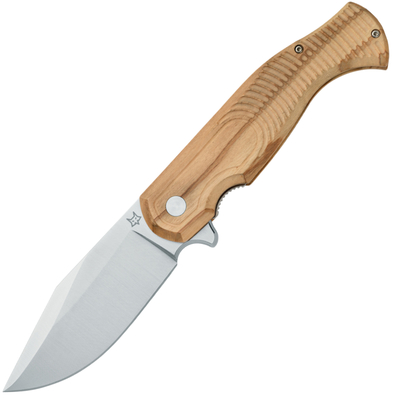 Fox-Knives FOX EAST WOOD TIGER FOLDING KNIFE STAINLESS STEEL CPM-S90VN SATIN BLADE, OLIVE WOOD HANDL - KNIFESTOCK