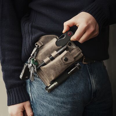 MKM EDC BELT ORGANIZER SHEATH – GREY 100% VEGETABLE TANNED LEATHER IN TUSCANY MK BOLS-1 - KNIFESTOCK