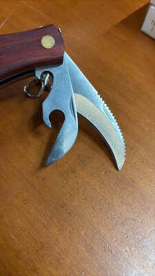 JKR WOOD HANDLE WITH CORKSCREW 7 CM STAINLESS STEEL BLADE MUSHROOM KNIFE WITH NYLON SHEATH JKR0089 - KNIFESTOCK