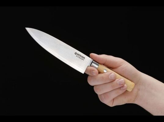 Böker Manufaktur 130439DAM Damast Olive Kochmesser Klein Lemn - KNIFESTOCK