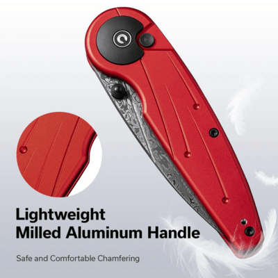 Civivi Starflare Red Aluminum HandleDamascus BladeButton Lock C23052-DS1 - KNIFESTOCK