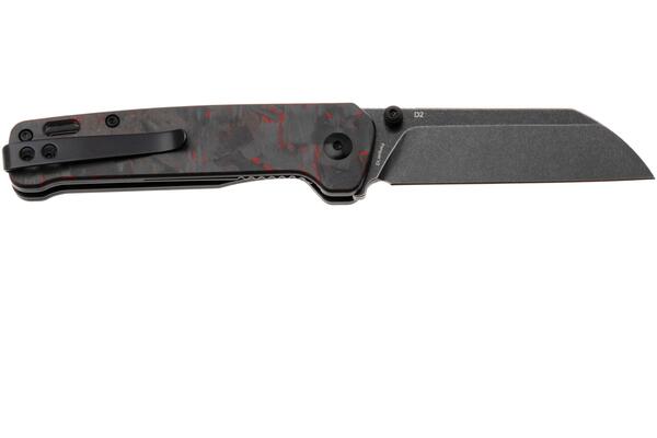 QPS Penguin V2 D2, schwarzer Stonewash, Griff: Roter geschredderter CF-Overlay G10 QS130V2- - KNIFESTOCK