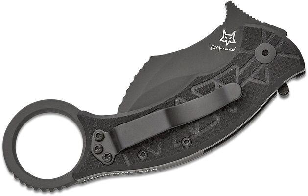 Fox Knives Doug Marcaida Tribal K Folding Karambit, N690 TOP SHIELD BLADE,G10 BLACK HANDLE FX-802 - KNIFESTOCK