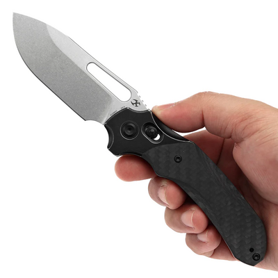 Cuțite Kansept Quasar Stonewashed CPM 20CV Blackwash Titanium, Twill Carbon Fiber - KNIFESTOCK