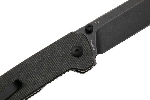 QPS Penguin V2 D2, black stonewash, Manico: Micarta marrone scuro QS130V2-A2 - KNIFESTOCK