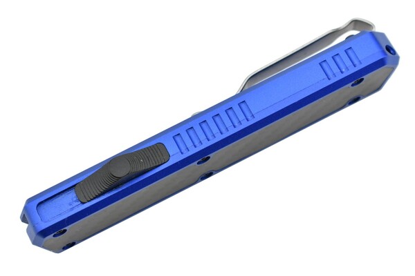 Golgoth G11A4 Bleu. Couteau automatique OTF peigne acier D2 manche aluminium bleu et fibre de carbon - KNIFESTOCK
