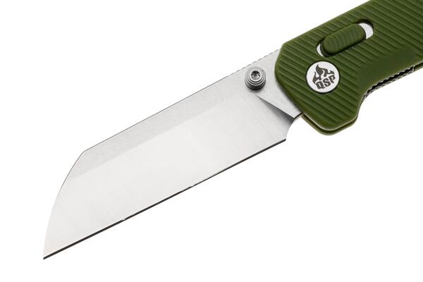 QPS Penguin Glyde 14C28N, finitura a 2 toni stonewash - satinata, Manico: FRN verde OD - KNIFESTOCK