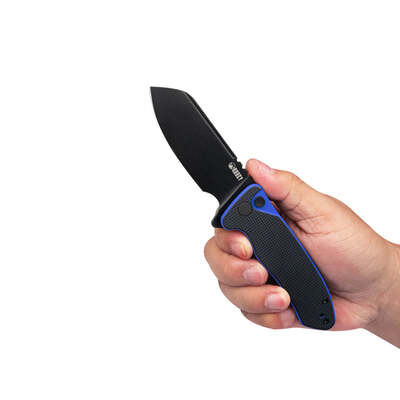 KUBEY Creon Pocket Knife with Button Lock, Black-blue G10 Handle KU336D - KNIFESTOCK