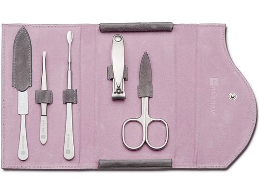 WUSTHOF 5 darabos manikűrkészlet bőrtokban, szürke etui - KNIFESTOCK