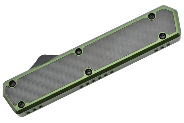 Golgoth G11B2 Vert. Couteau automatique OTF lame double tranchant acier D2 manche aluminium vert et  - KNIFESTOCK