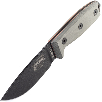 Couteau de survie ESEE Knives Modèle 3 lame noire, manche gris 3P-KO sans étui - KNIFESTOCK