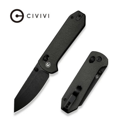 CIVIVI Dark Green Canvas Micarta HandleBlack Stonewashed 14C28N BladeCrossbar - KNIFESTOCK