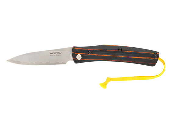 Mcusta MC-192C Higonokami Friction Folder VG-10 San Mai, Yellow/Black Laminated Hardwood Handle - KNIFESTOCK