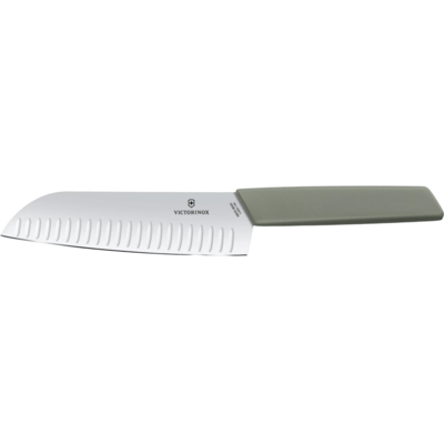 VICTORINOX Coltello Santoku, lama alveolata, 17 cm, verde oliva 6.9056.17K6B - KNIFESTOCK
