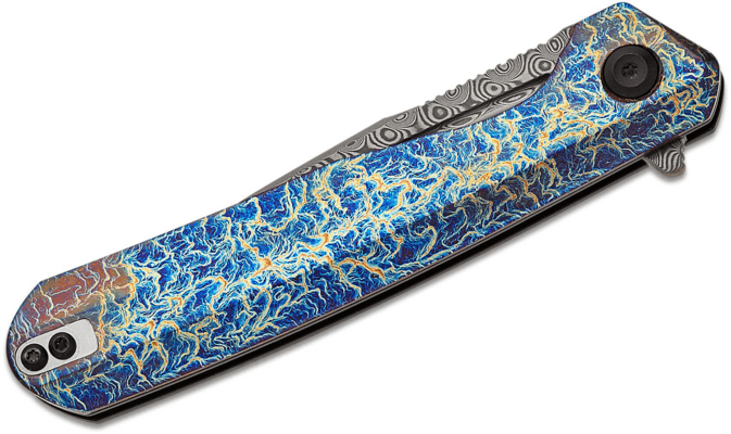 Kansept Qilin Damascus, Titanium with Lightning Strike Finish K1047A3 - KNIFESTOCK