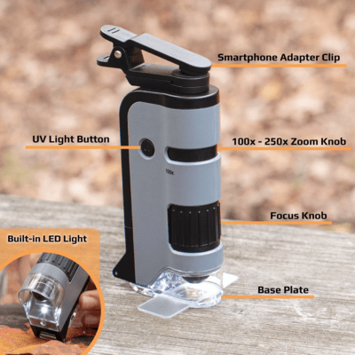 Carson 100x-250x LED MicroFlip Pocket Microscope with Smartphone Adapter MP-250 - KNIFESTOCK