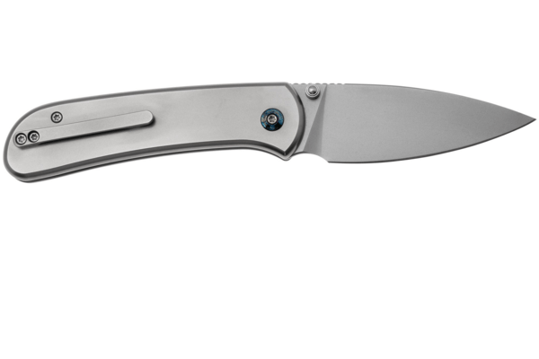 We Knife Qubit Polished Bead Blasted Titanium HandlePolished Bead Blasted CPM 20CV BladeButton Loc - KNIFESTOCK