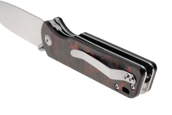 QPS Parrot V2 D2, satiniert, Griff: Roter zerkleinerter CF-Overlay G10 QS102-I - KNIFESTOCK