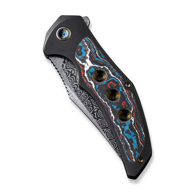 WE Magnetron Black Titanium Handle With Nebula Fat Carbon Fiber Inlay Heimskringla Damasteel Blade W - KNIFESTOCK