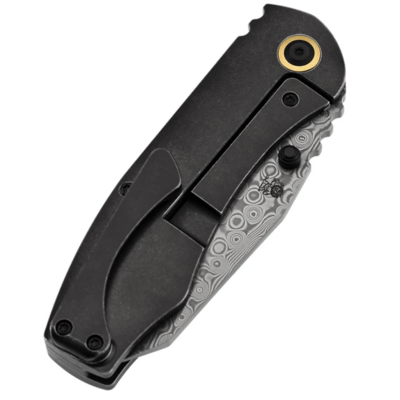 Kansept CAVEMAN Damascus,Blackwash Ti, 80&#039;s CamoCarbon K1110B3 - KNIFESTOCK