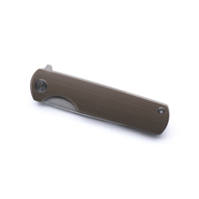 Miguron Knives Talism D2 blade,steel liner lock,Tan G10 handle,steel pocket clip - KNIFESTOCK