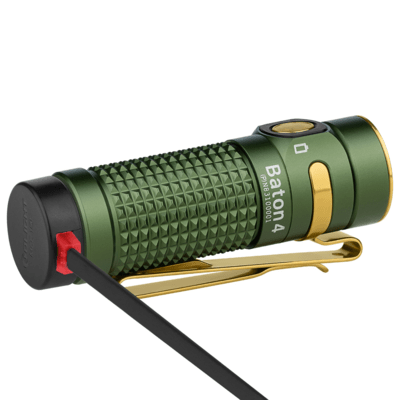 Olight Baton 4 Premium Edition Flashlight with Wireless Charging Case (OD Green, 1300 Lumens) - KNIFESTOCK