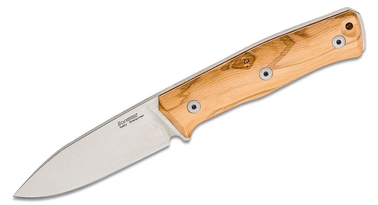 Lionsteel Fixed Blade SLEIPNER satin Olive wood handle, leather sheath B35 UL - KNIFESTOCK