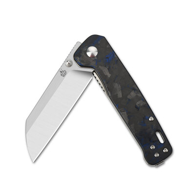 QSP Knife Penguin, Satin D2 Blade, CF Overlay G10 (Blue) Handle QS130-TBL - KNIFESTOCK