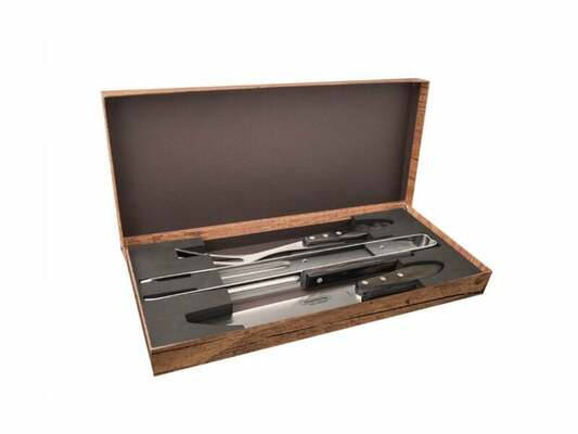 Tramontina Churrasco 3-Piece BBQ Cutlery Set (Fork, Knife, Tweezers), Brown 29899/265 - KNIFESTOCK