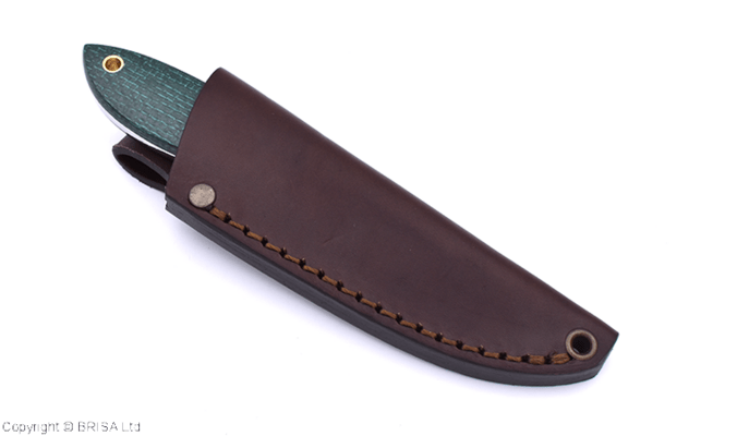 Brisa Bobtail 80-Green micarta 12C27 Flat Sheath Bobtail 80 Leather BRS-034-9958-1550 - KNIFESTOCK
