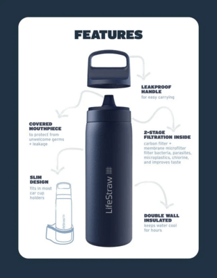 LifeStraw Stainless Steel Water Filter Bottle; 18oz; Provence Purple LGV418PPWW - KNIFESTOCK