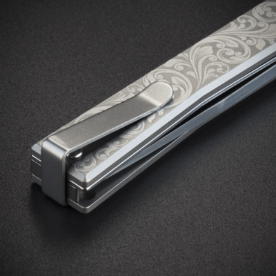 Ocaso Solstice Engraved Titanium + Satin / Scroll Pattern 10ESS - KNIFESTOCK