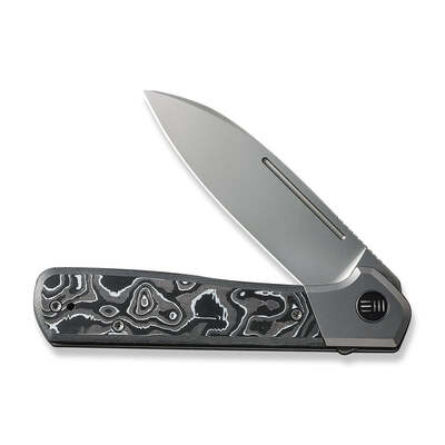 WE Soothsayer Gray Titanium Handle With Aluminum Foil Carbon Fiber Inlay Silver Bead Blasted CPM 20C - KNIFESTOCK
