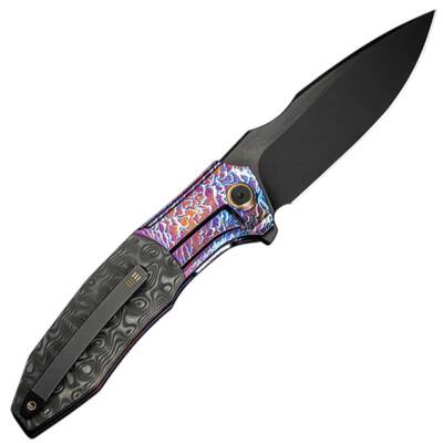 WE Flamed Titanium Handle With Rose Carbon Fiber InlayBlack Stonewashed Bevels, - KNIFESTOCK