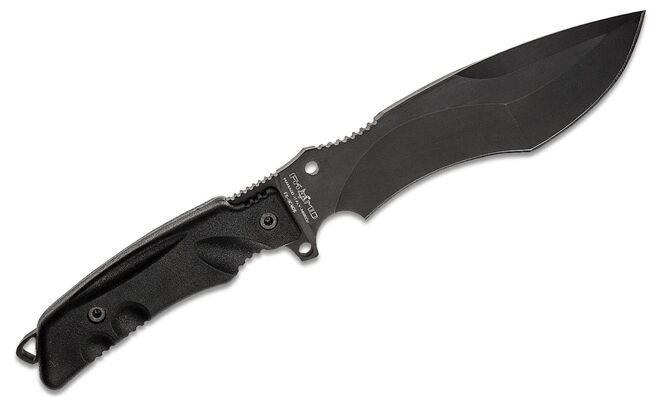 FOX FX-9CM06 Parus Fixed Blade Knife, N690 Recurve Blade, Black Forprene Handle, Nylon Sheath - KNIFESTOCK