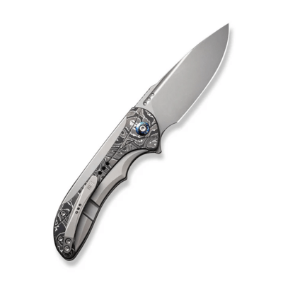 WE Gray Titanium Handle With Aluminum Foil Carbon Fiber Inlay Stonewashed CPM 20CV Blade Nested Fram - KNIFESTOCK