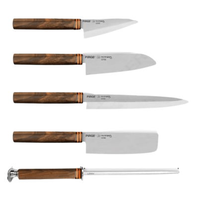 Dellinger Set of 4 japan knives and sharpening steel in rolling bag Pirge TITAN® - KNIFESTOCK