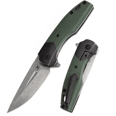 Kansept Cassowary Damascus Black Titanium Handles with Green Micarta K2065B6 - KNIFESTOCK