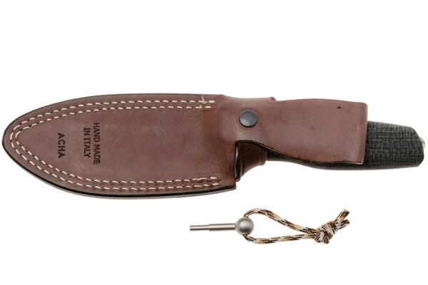 Lion Steel Feststehendes Messer M390 Klinge SCHWARZ Burlap, Ti Parierstange, Lederscheide AH BLB - KNIFESTOCK