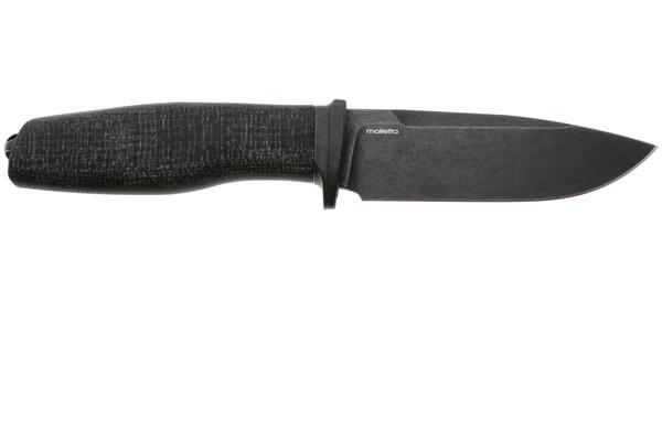 Lion Steel Feststehendes Messer M390 SCHWARZE Klinge, SCHWARZES Burlap, Ti-Parierstange, Lederscheid - KNIFESTOCK