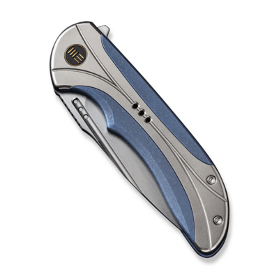 WE Blue Titanium Handle With Polished Bead Blasted Titanium Inlay Hand Rubbed Satin CPM 20CV Blade N - KNIFESTOCK