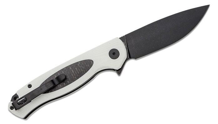 Petrified Fish PFB03 Stamp Black Stonewashed D2 Carbon Fiber With White G10 PFB03WDW - KNIFESTOCK