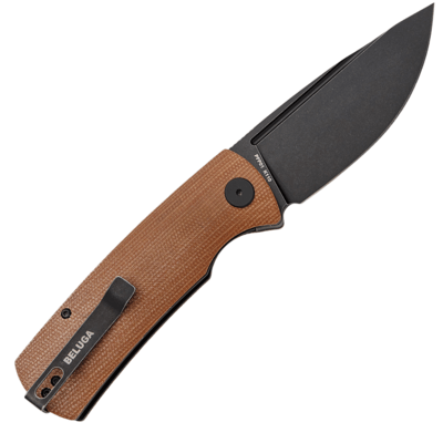 Petrified Fish PFP01 Beluga Black Stonewash K110 Brown Micarta PFP01KMW - KNIFESTOCK