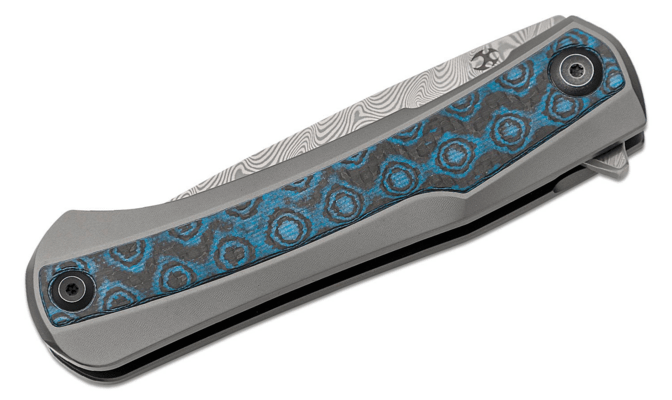 Kansept Kratos Damascus Blade Gray Anodized Titanium Handle + Blue Rose Pattern Carbon Fiber Inlay K - KNIFESTOCK