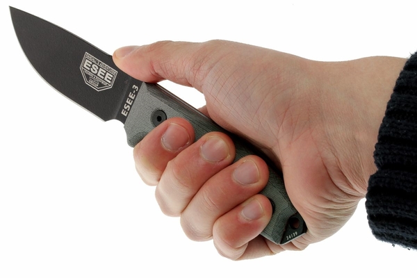 Couteau de survie ESEE Knives Modèle 3 lame noire, manche gris 3P-KO sans étui - KNIFESTOCK