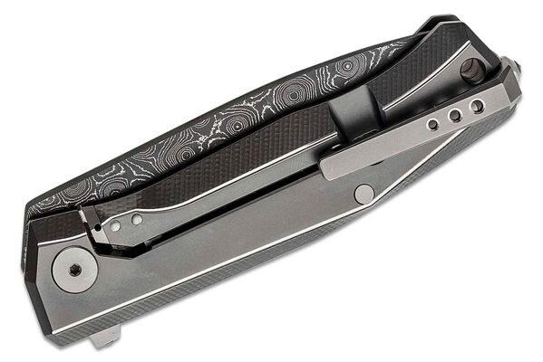 Lionsteel Folding knife Damascus Scrambled blade, GREY Titanium handle and clip  MT01D GY - KNIFESTOCK